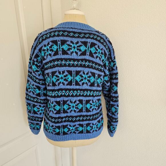 Vintage LL Bean blue ramie crew neck chunky sweater size M - Picture 3 of 5